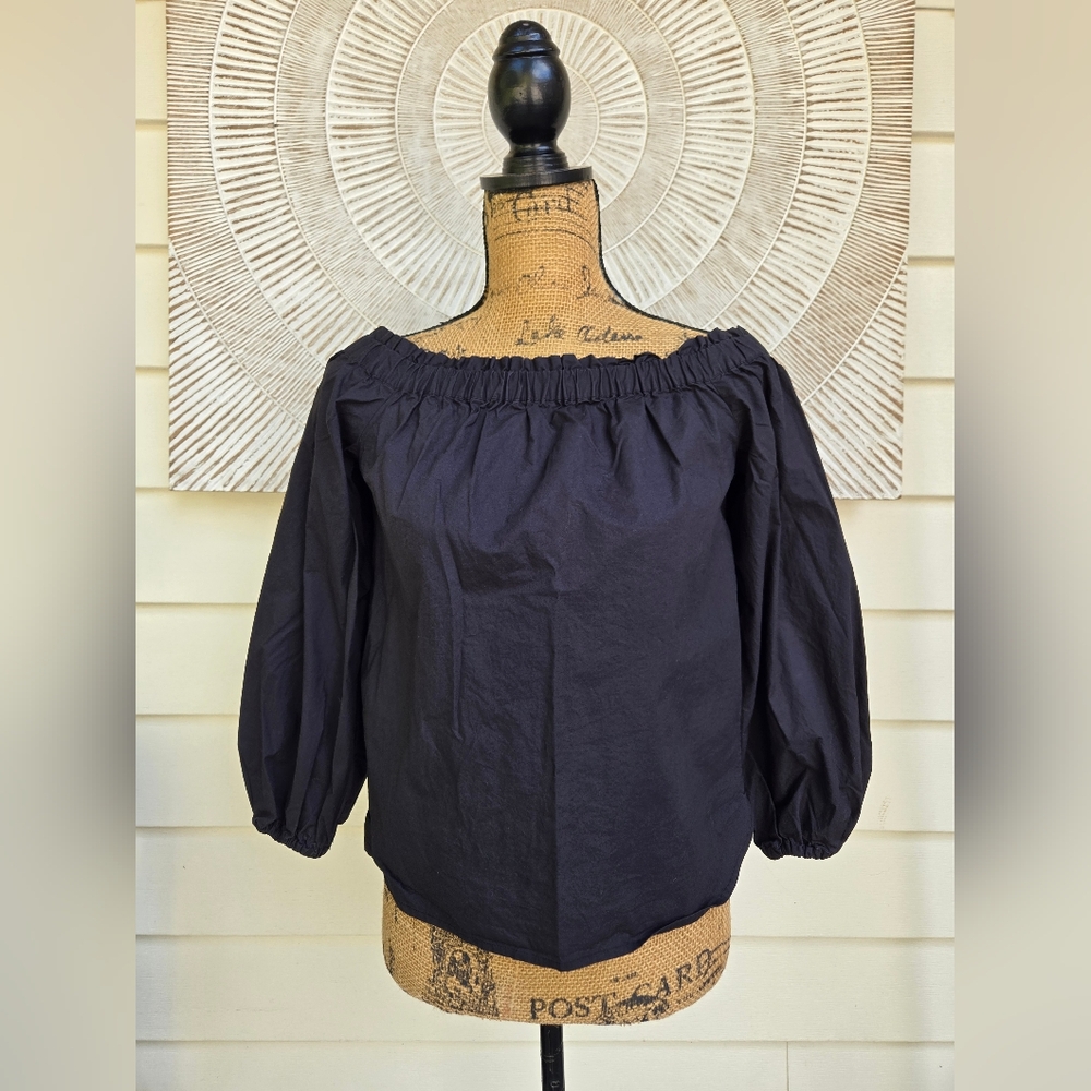 J. Crew 3/4 Sleeve Black Cotton Blouse Sz 0